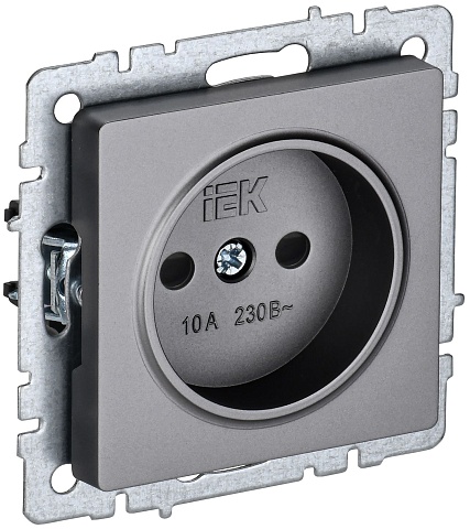 IEK BRITE BASE Сталь Розетка без з/к с з/ш 10А РСш10-2-БрС