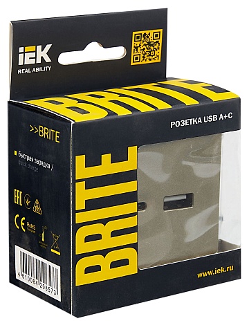 IEK BRITE Роз. USB A+C 18Вт РЮ11-1-БрШ шамп.