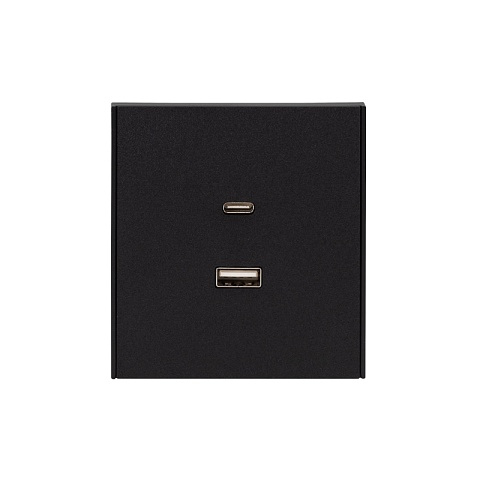 KRANZ STRONG Розетка  USB-A+Type-C 3А с функцией быстрой зарядки антрацит , с 1-пост. рамкой