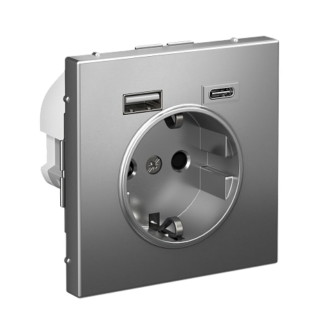 Systeme Electric ArtGallery Сталь Розетка 16А с 2 USB A+C, 5В/2,4А/3,0А, 2х5В/1,5А, механизм