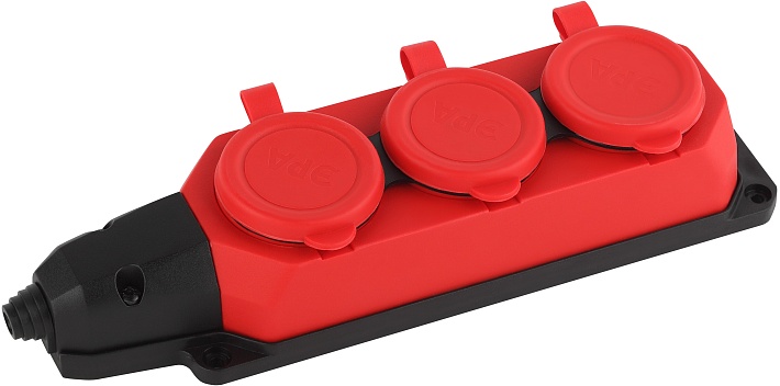 ЭРА Колодка K-3e-RED-IP44 каучуковая с заземлением 3 розетки 16A IP44 красная