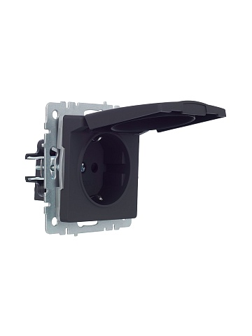 IEK BRITE Розетка 1-местная с заземлением с защитными шторками и крышкой 16А IP44 РСбш10-3-44-БрГ графит