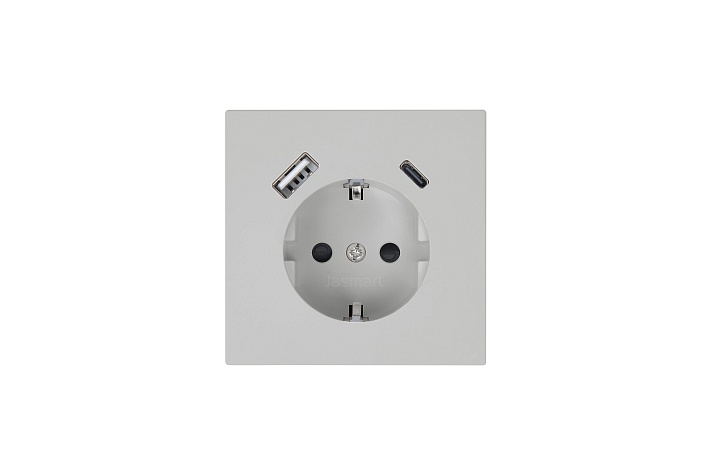 Jasmart FD Матовый тауп (soft touch) Розетка с/з со шторками 16A c USB A+C 25W