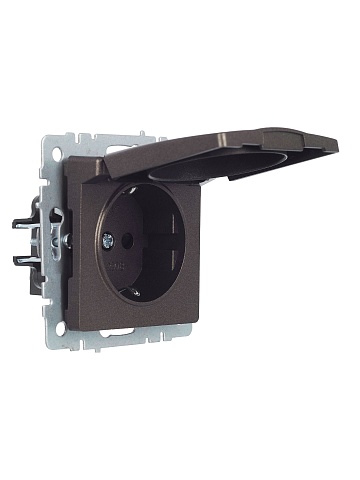 IEK BRITE Розетка 1-местная с заземлением с защитными шторками и крышкой 16А IP20 РСбш10-3-БрТБ темная бронза