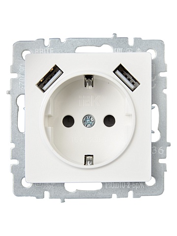 IEK BRITE Роз. с з/к/ш 16А с USB A+A 3,1А РЮш10-2-БрЖ жемч.