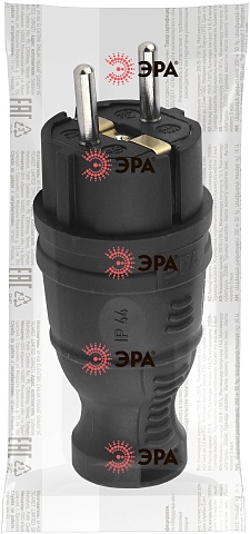 ЭРА Вилка V8-B-IP44 каучуковая с заземлением прямая 16A IP44 черная