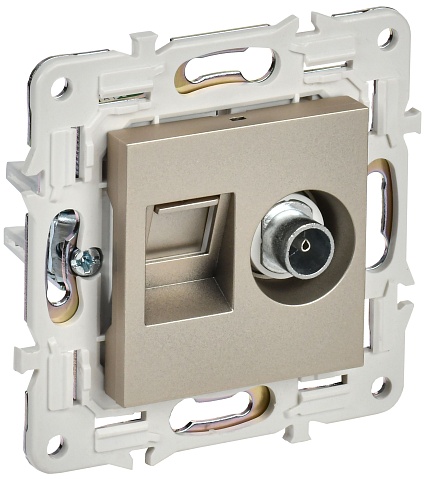 IEK SKANDY Шампань Розетка двойная TV+RJ45 кат.6E SK-A15Sh