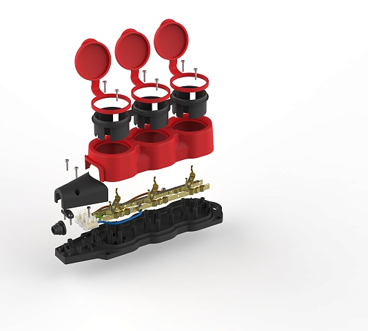 ЭРА Колодка KX-3e-RED-IP44 каучуковая с заземлением 3 розетки 16A IP44 красная