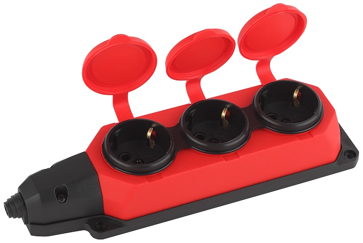 ЭРА Колодка K-3e-RED-IP44 каучуковая с заземлением 3 розетки 16A IP44 красная