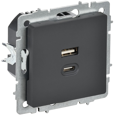 IEK BRITE Роз. USB A+C 45Вт высокоск. зар. РЮ11-2-БрГ граф.