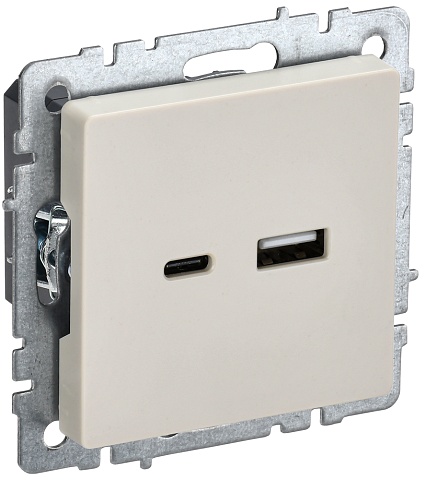 IEK BRITE Роз. USB A+C 18Вт РЮ11-1-БрКр беж.