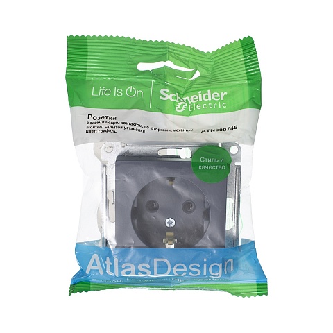 SE AtlasDesign Грифель Розетка с/з со шторками, 16А, механизм