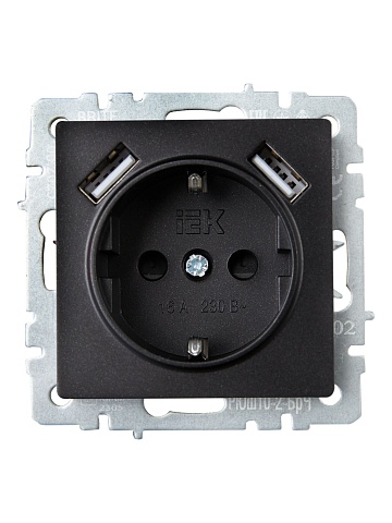 IEK BRITE Роз. с з/к/ш 16А с USB A+A 3,1А РЮш10-2-БрЧ черн.
