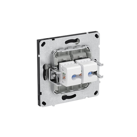 DKC KANT Компьютерная розетка RJ-45 без шторки, кат.5е двойная, черный уголь