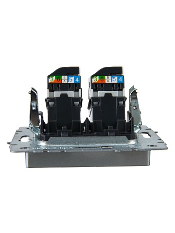 IEK BRITE Розетка компьютерная двойная RJ45 кат.5E РК10-2-БрА алюминий