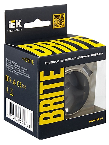 IEK BRITE Роз. с з/к/ш 16А с USB A+A 3,1А РЮш10-2-БрШ шамп.