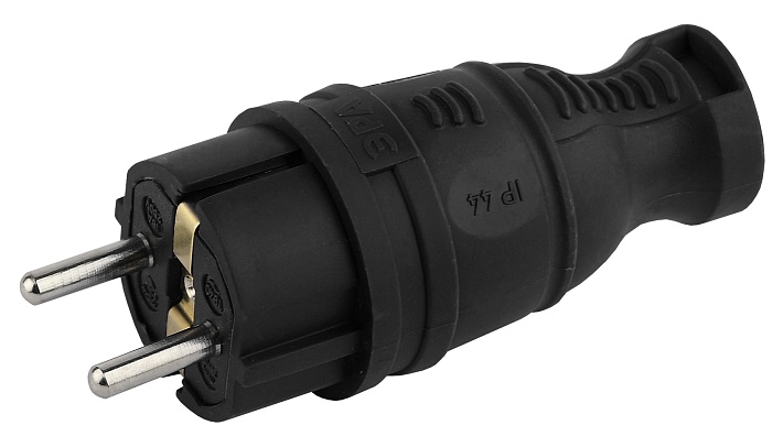 ЭРА Вилка V8-B-IP44 каучуковая с заземлением прямая 16A IP44 черная