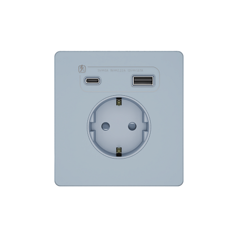Systeme Electric Systeme Infinity Стальное небо Розетка с заземлением со шт. с USB А+С 20Вт