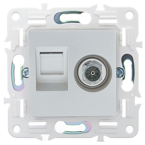 IEK SKANDY Серебряный Розетка двойная TV+RJ45 кат.6E SK-A15S