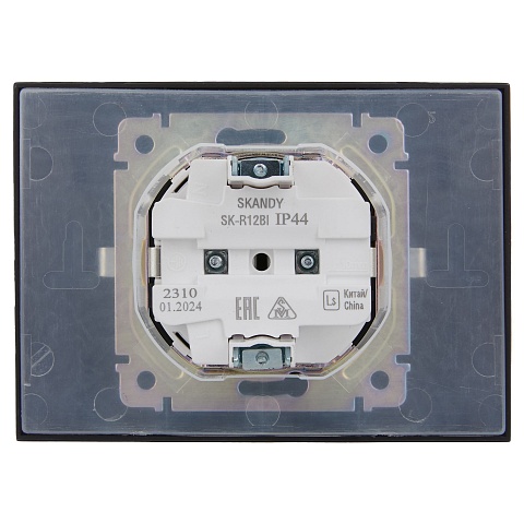 IEK SKANDY Черный Розетка 2-ая с/з с крышкой 16А в сборе IP44 SK-R12Bl