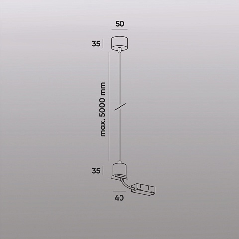 Denkirs TR2124-BK Подвод питания для подвесного монтажа, для трека SMART, серия Base, АС 220-240V, IP20, 5м, черный, алюминий