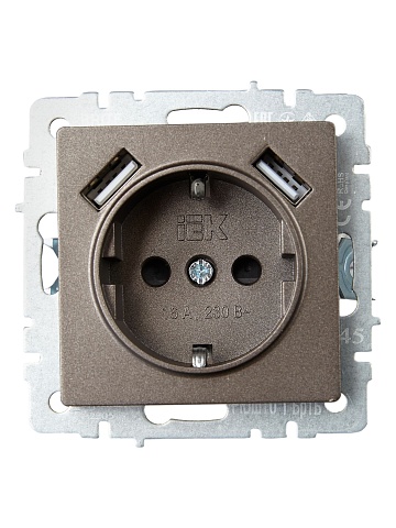 IEK BRITE Роз. с з/к/ш 16А с USB A+A 2,1А РЮш10-1-БрТБ бр.