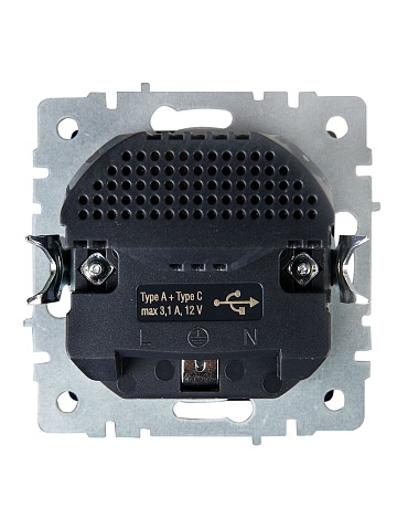 IEK BRITE Роз. с з/к/ш 16А с USB A+C 18Вт РЮш11-1-БрЧ черн.