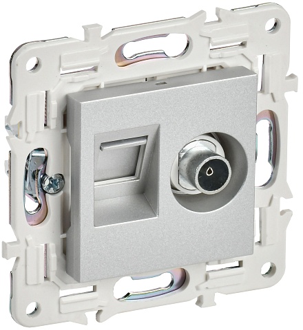 IEK SKANDY Серебряный Розетка двойная TV+RJ45 кат.6E SK-A15S