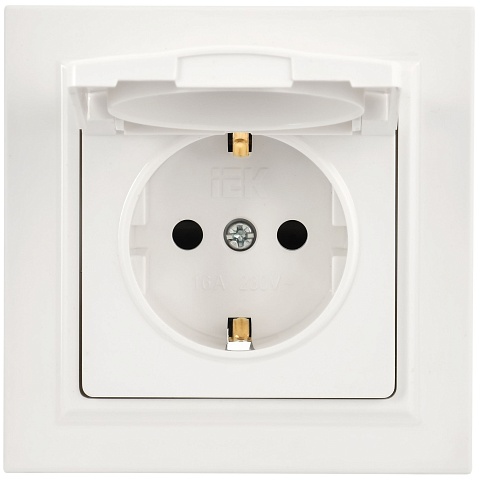 IEK BRITE BASE Белый Розетка с кр. 16А IP44 РСбш10-3-44-БрБ в сборе