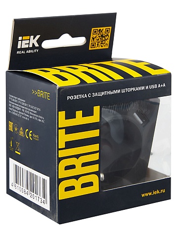 IEK BRITE Роз. с з/к/ш 16А с USB A+A 2,1А РЮш10-1-БрГ граф.