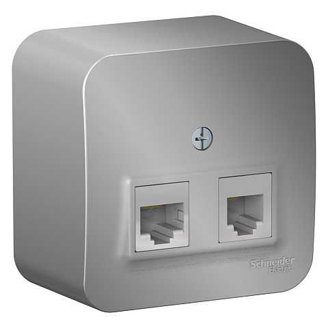 SE Blanca наруж Алюминий Розетка 2-ая ТЛФ/КОМП, RJ45+RJ11, кат.5E, изолир. пластина