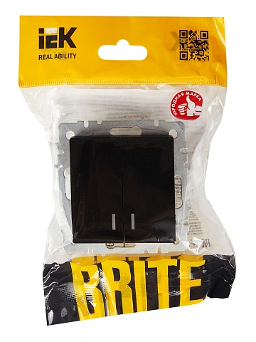 IEK BRITE Выключатель 2-клавишный с индикацией 10А ВС10-2-1-БрЧ черный