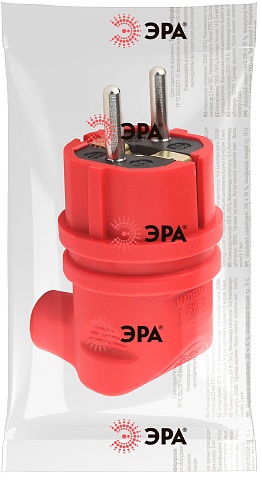 ЭРА Вилка V9-RED-IP44 каучуковая с заземлением 90 градусов 16A IP44 красная