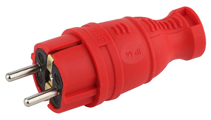 ЭРА Вилка V8-RED-IP44 каучуковая с заземлением прямая 16A IP44 красная