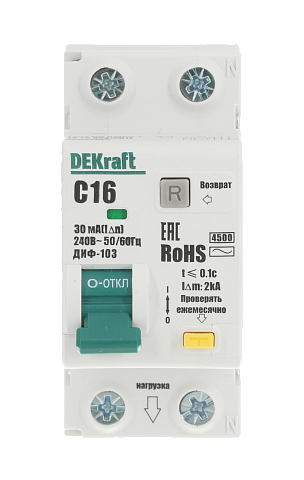 Dekraft Дифференциальный автомат (АВДТ) 1Р+N 16А 30мА тип AC х-ка C ДИФ-103 4.5кА