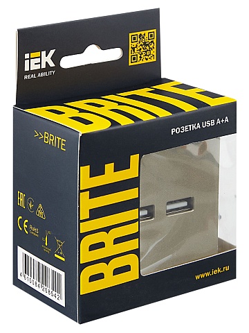 IEK BRITE Роз. USB A+A 3,1А РЮ10-1-БрШ шамп.