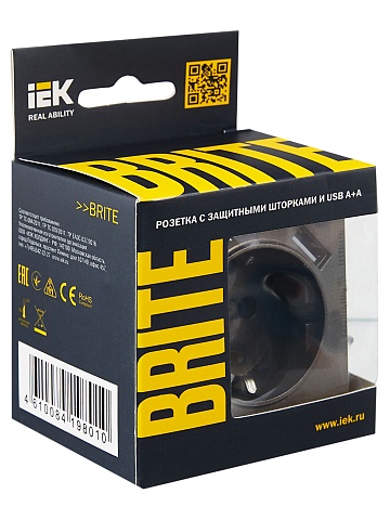 IEK BRITE Роз. с з/к/ш 16А с USB A+A 2,1А РЮш10-1-БрТБ бр.