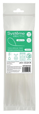 Systeme Electric Стяжка кабельная 380х7.6 Белая (100шт)