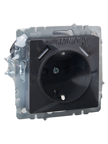 IEK BRITE Роз. с з/к/ш 16А с USB A+A 2,1А РЮш10-1-БрГ граф.