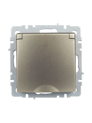 IEK BRITE Розетка 1-местная с заземлением с защитными шторками и крышкой 16А IP20 РСбш10-3-БрШ шампань