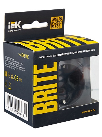 IEK BRITE Роз. с з/к/ш 16А с USB A+C 18Вт РЮш11-1-БрГ граф.
