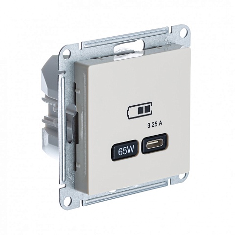 SE AtlasDesign Беж USB Розетка тип-C 65W высокоскор.заряд. QC, PD, мех.