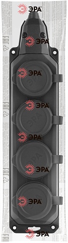 ЭРА Колодка K-4e-B-IP44 каучуковая с заземлением 4 розетки 16A IP44 черная
