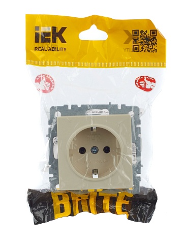 IEK BRITE Розетка 1-местная с заземлением без защитных шторок 16А РС11-1-0-БрКр бежевый
