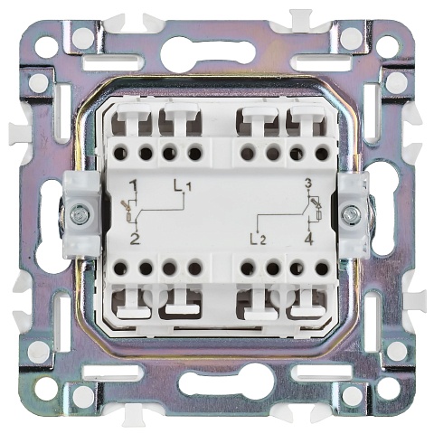 IEK SKANDY Серый Выключатель 2-клавишный с индикацией для отелей 10А SK-V16Gr