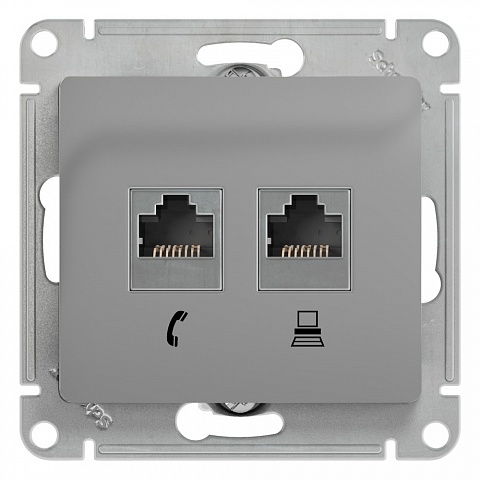 SE Glossa Алюминий Розетка 2-я RJ11+RJ45, кат.5E