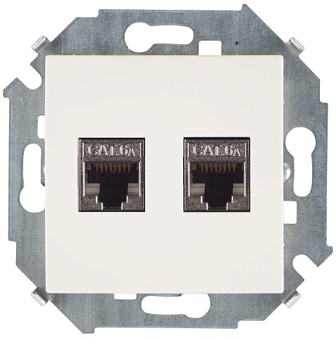 Simon 15 Слоновая кость Розетка компьютерная двойная 2хRJ45 кат.6A (АМР, FTP)