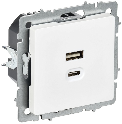 IEK BRITE Роз. USB A+C 45Вт высокоск. зар. РЮ11-2-БрАБ а/б