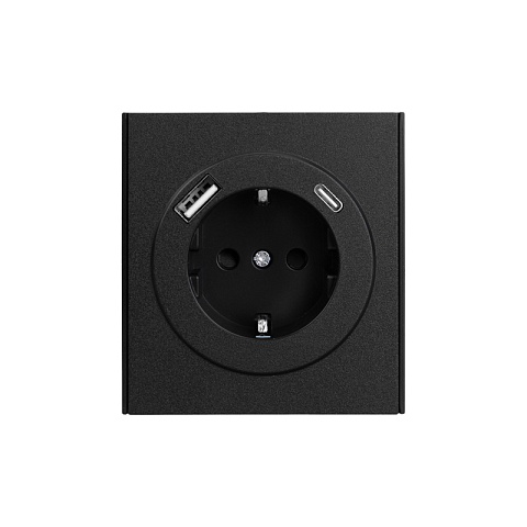 KRANZ STRONG Розетка 1-ая с/з с/у з/ш 16А с USB A+C быстрой зарядки 5В/3А антрацит, с 1-пост. рамкой