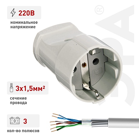 ЭРА Розетка Rx2-W кабельная с заземлением прямая 16A белая
